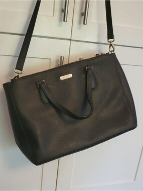 kate spade Black Saffiano Leather Crossbody Tote with Gold Hardware